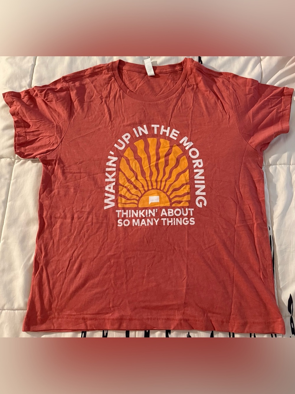 RHONJ NWOT “Wakin’ Up In The Morning” Peach Tee; Large